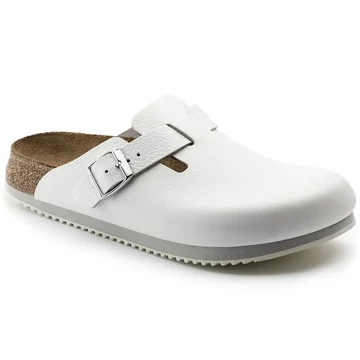 BIRKENSTOCK Boston Super Grip Natural Leather munkavédelmi papucs, szűkített, fehér 35