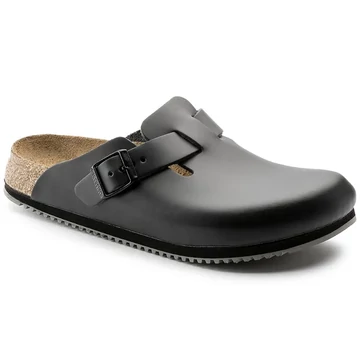 BIRKENSTOCK Boston Super Grip Natural Leather munkavédelmi papucs, szűkített, fekete 35