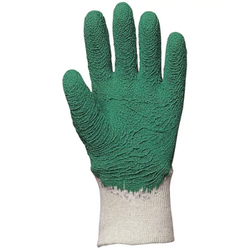 3807 MÁRTOTT ZÖLD KREPP LATEX MUNKAVÉDELMI KESZTYŰ, ERŐS, ÉRDES, SZELLŐZŐ KÉZHÁT_7