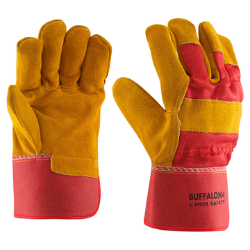 BUFFALO(W)-R (korábban: 1015WRF) Marha hasítékbőr tenyerű kesztyű, sárga,piros vászon kézháttal, téli,  filc béléssel
