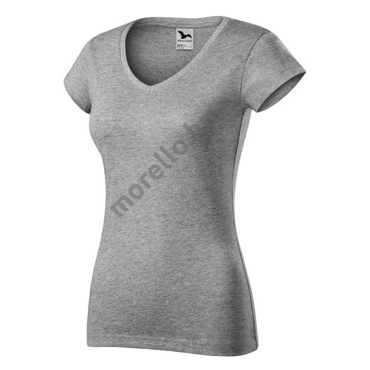 Fit V-neck póló női sötétszürke melírozott XS