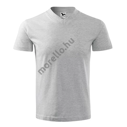 V-neck póló unisex világosszürke melírozott S