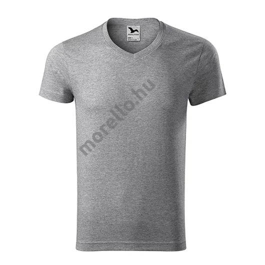 Slim Fit V-neck póló férfi sötétszürke melírozott S