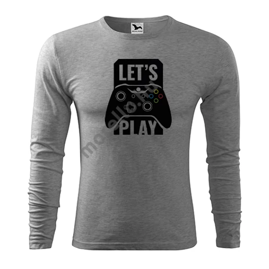 Lets play póló férfi sötétszürke melírozott S