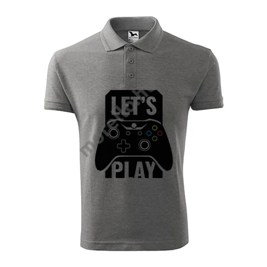 Lets play galléros póló férfi sötétszürke melírozott S