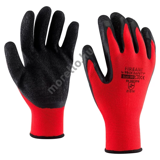 FIREANT (korábban: GLK+NP) Poliészter kesztyű, piros, fekete gyűrött latex tenyérmártással